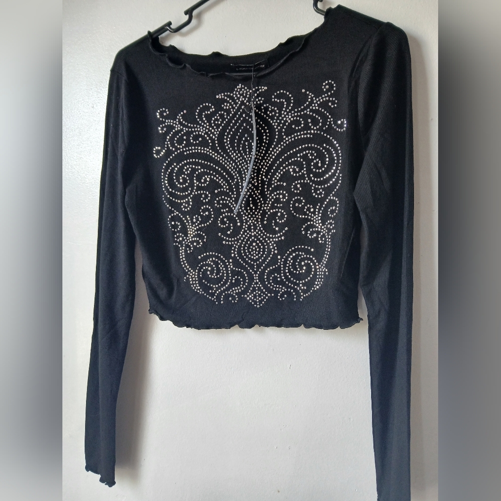 Elegant Black Rhinestone Embellished Blouse